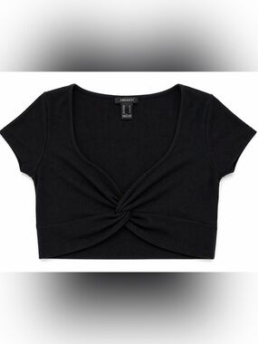 Forever 21 Black Twist-Knot Ribbed Crop Top